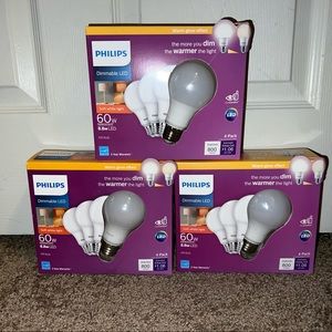 Set of 3- brand new 4 pack Philips Dimmable LED 60w light bulbs